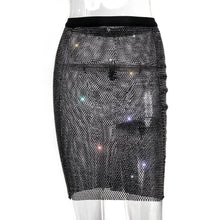 Load image into Gallery viewer, Sparkly Mesh Sheer Hollow See Through Fishnet Rhinestone Crystal Sexy Top Skirt Set, Rhinestone Crystal Fabric, Body Chain Jewelry, Sexy jewelry, Showgirl Decor