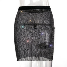 Load image into Gallery viewer, Sparkly Mesh Sheer Hollow See Through Fishnet Rhinestone Crystal Sexy Top Skirt Set, Rhinestone Crystal Fabric, Body Chain Jewelry, Sexy jewelry, Showgirl Decor