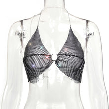 Load image into Gallery viewer, Sparkly Mesh Sheer Hollow See Through Fishnet Rhinestone Crystal Sexy Top Skirt Set, Rhinestone Crystal Fabric, Body Chain Jewelry, Sexy jewelry, Showgirl Decor