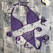 Load image into Gallery viewer, Handmade Two Pieces Mesh Sheer See Through Crochet Brazilian Bikini Set, Crochet Swimsuit, Crochet Swimwear, Sexy Bikini, Knitted Bikini