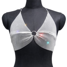 Load image into Gallery viewer, Sparkly Mesh Sheer Hollow See Through Fishnet Rhinestone Crystal Sexy Top Skirt Set, Rhinestone Crystal Fabric, Body Chain Jewelry, Sexy jewelry, Showgirl Decor
