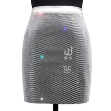 Load image into Gallery viewer, Sparkly Mesh Sheer Hollow See Through Fishnet Rhinestone Crystal Sexy Top Skirt Set, Rhinestone Crystal Fabric, Body Chain Jewelry, Sexy jewelry, Showgirl Decor
