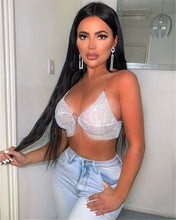 Load image into Gallery viewer, Sparkly Mesh Sheer Hollow See Through Fishnet Rhinestone Crystal Sexy Top Skirt Set, Rhinestone Crystal Fabric, Body Chain Jewelry, Sexy jewelry, Showgirl Decor
