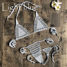 Load image into Gallery viewer, Handmade Two Pieces Mesh Sheer See Through Crochet Brazilian Bikini Set, Crochet Swimsuit, Crochet Swimwear, Sexy Bikini, Knitted Bikini
