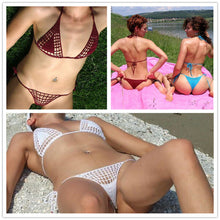Load image into Gallery viewer, Handmade Two Pieces Mesh Sheer See Through Crochet Brazilian Bikini Set, Crochet Swimsuit, Crochet Swimwear, Sexy Bikini, Knitted Bikini
